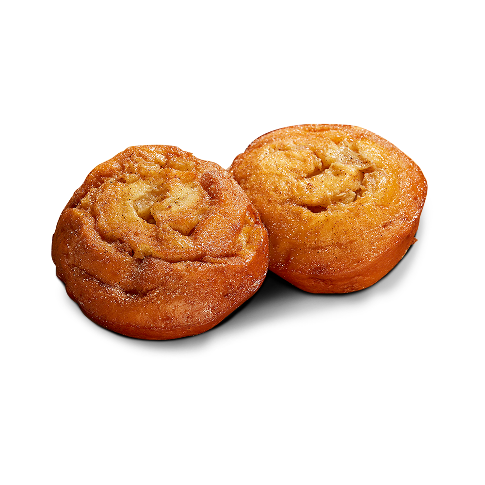 Poensgen glutenfreie Apfelberliner Zwei runde glutenfreie Poensgen Apfelberliner mit Äpfeln und Zimt