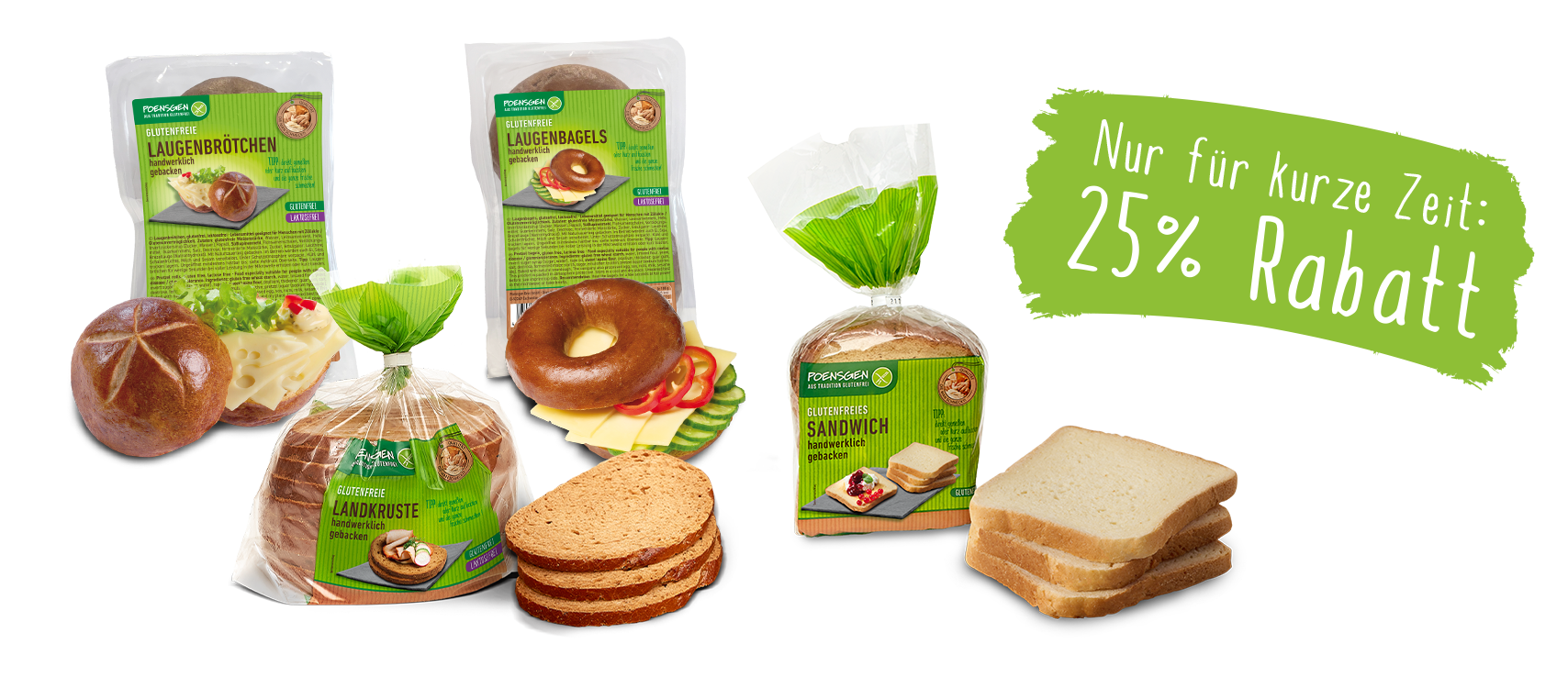Nur für kurze Zeit: 25 % Rabatt: Poensgen Laugenbrötchen, Laugenbagel, Landkruste und Sandwich