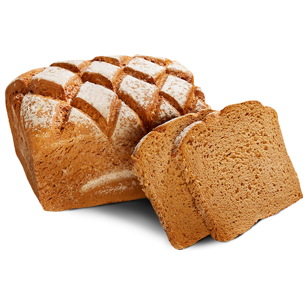 Poensgen glutenfreies Kosakenbrot Kastenförmiges, glutenfreies Kosakenbrot von Poensgen, zwei Scheiben daneben