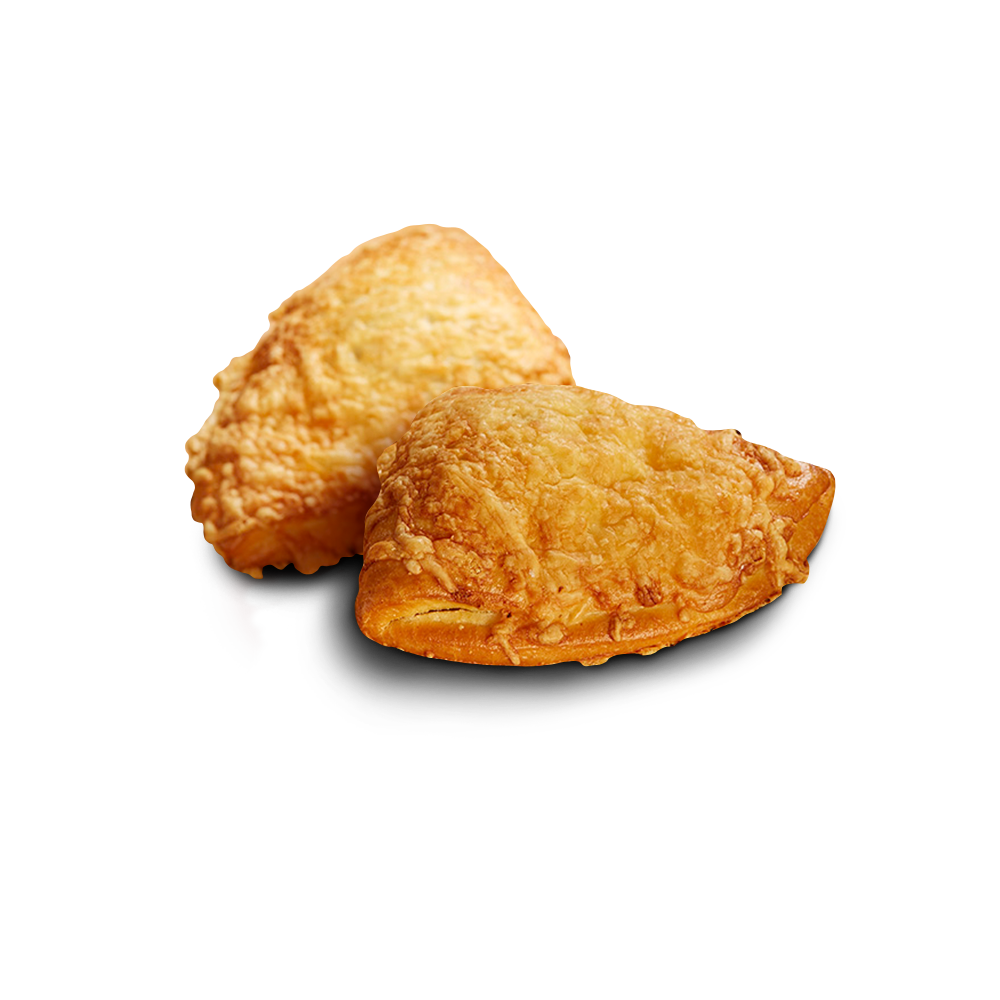 Poensgen glutenfreie Pizzataschen 4x90g Zwei dreieckige, mit Käse überbackene herzhafte Teigtaschen mit Pizzafüllung im Inneren