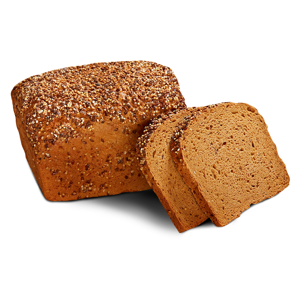 Poensgen glutenfreies Körnerbrot Kastenförmiges, glutenfreies Körnerbrot mit Saaten bedeckt von Poensgen