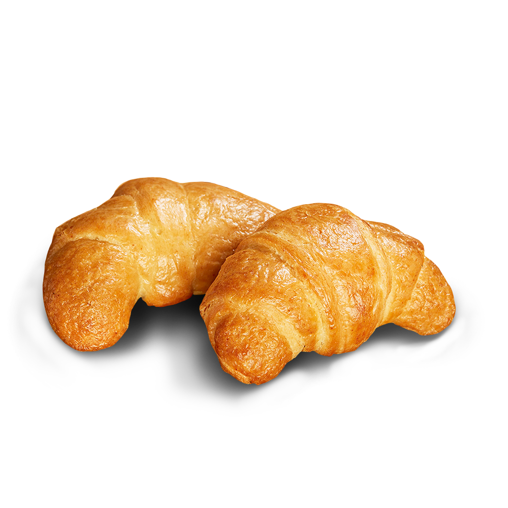 Poensgen glutenfreie Croissants Zwei goldbraun gebackene glutenfreie Croissants von Poensgen