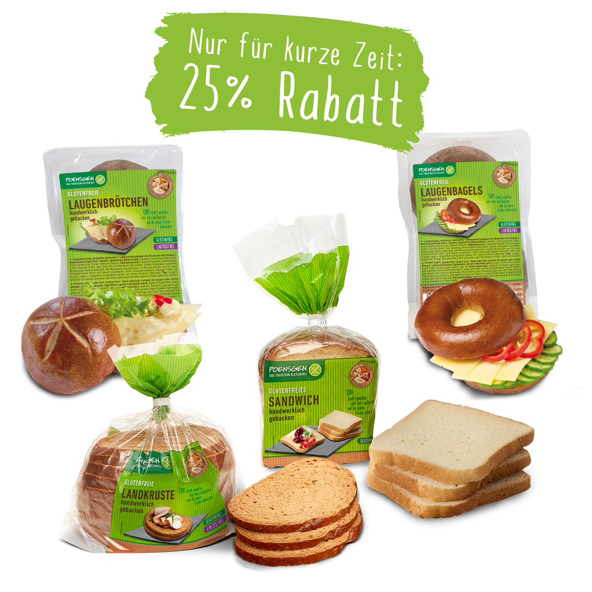 Nur für kurze Zeit: 25 % Rabatt: Poensgen Laugenbrötchen, Laugenbagel, Landkruste und Sandwich