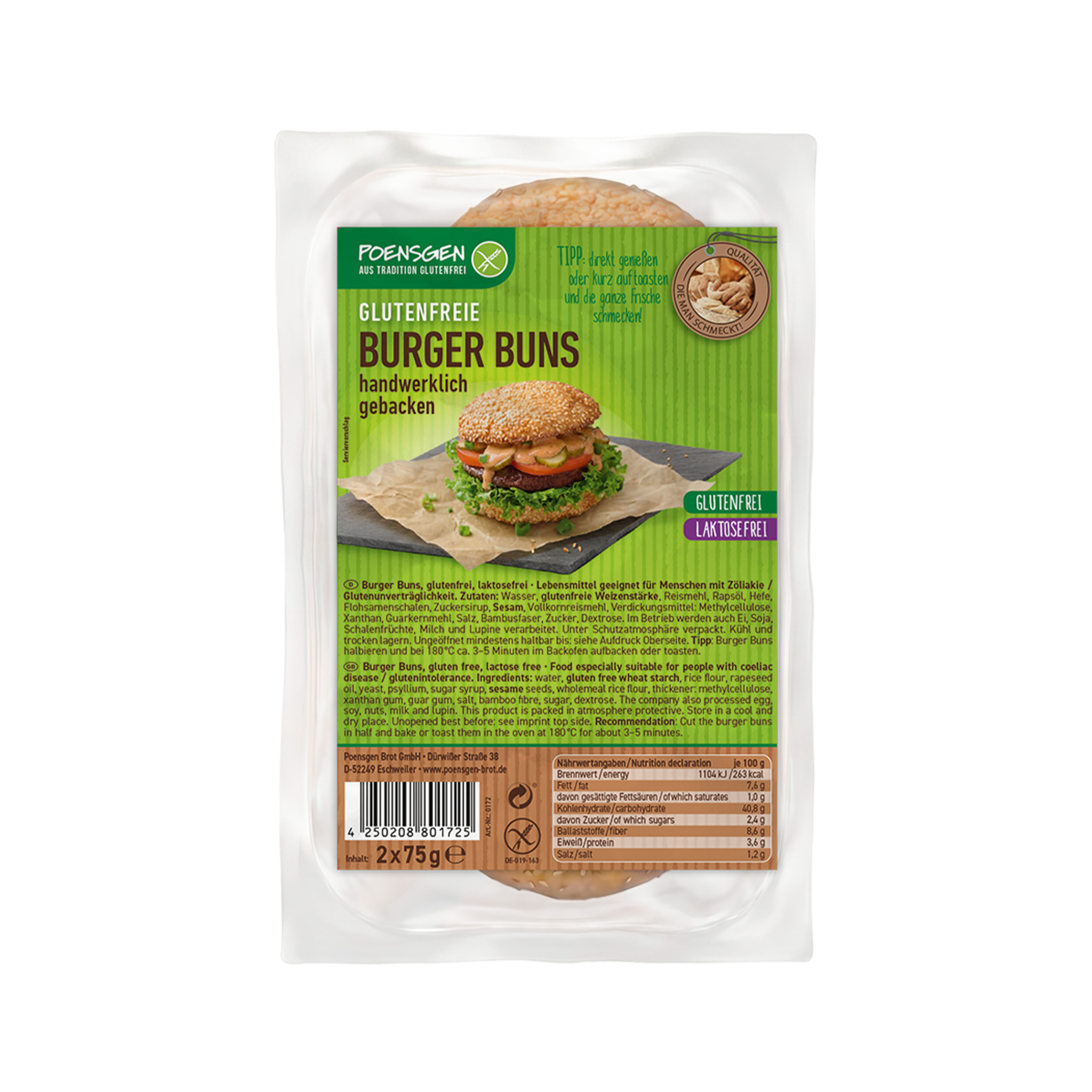 Burger Buns glutenfrei, laktosefrei 2x75g
