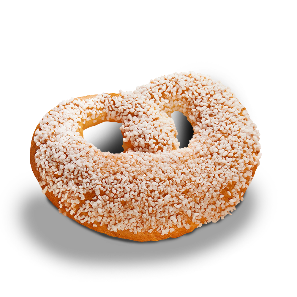 Poensgen glutenfreie Zuckerbrezel Eine mit Hagelzucker bestreute glutenfreie Poensgen Zuckerbretzel