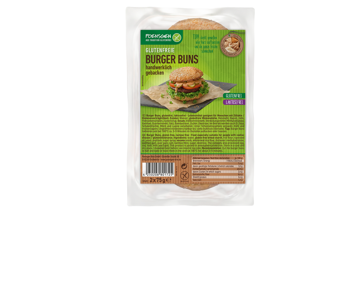 Burger Buns glutenfrei, laktosefrei 2x75g